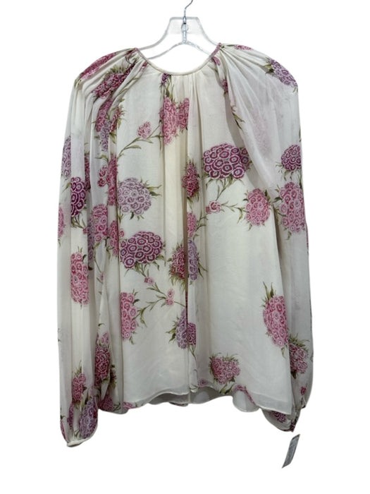 Giambattista Valli Size 48 Cream, Pink, Green Silk Chiffon Overlay Flowers Top Cream, Pink, Green / 48