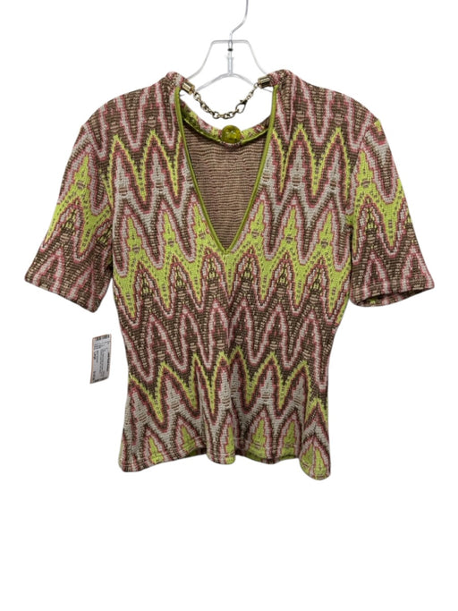 Silvia Tcherassi Size Large Lime, Pink & Brown No Fabric Tag Knit Abstract Top Lime, Pink & Brown / Large