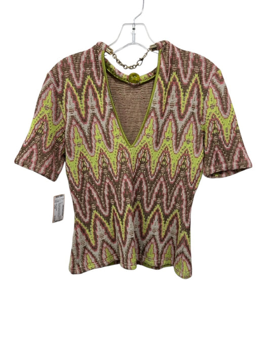 Silvia Tcherassi Size Large Lime, Pink & Brown No Fabric Tag Knit Abstract Top Lime, Pink & Brown / Large