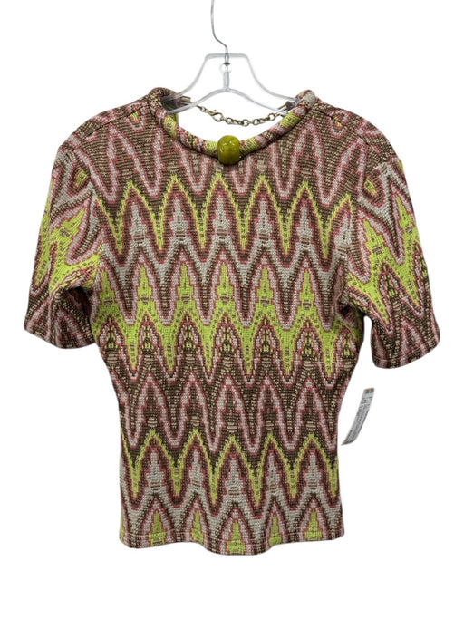 Silvia Tcherassi Size Large Lime, Pink & Brown No Fabric Tag Knit Abstract Top Lime, Pink & Brown / Large