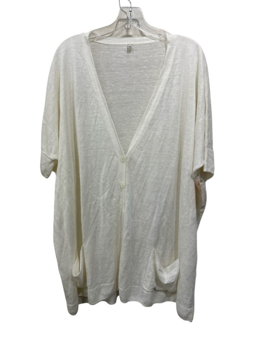 R13 Size Large White Linen Knit Short Sleeve Button Up Boxy Sweater White / Large