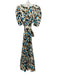 Hunter Bell Size 6 Cream, Blue & Black Linen & Rayon Short Puff Sleeve Dress Cream, Blue & Black / 6