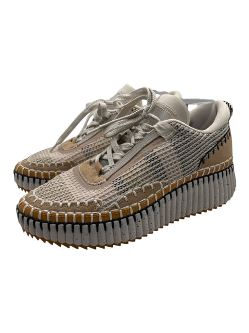 Chloe Shoe Size 41 Beige, Black, Cream Synthetic Knit Ribbed Sole Sneakers Beige, Black, Cream / 41