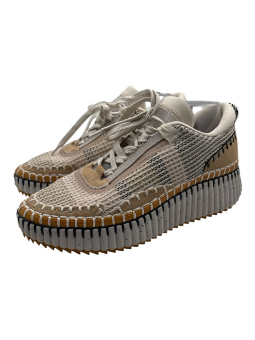Chloe Shoe Size 41 Beige, Black, Cream Synthetic Knit Ribbed Sole Sneakers Beige, Black, Cream / 41
