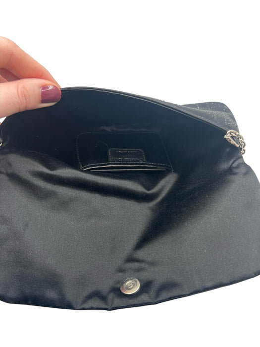 Christian Dior Black Satin Rhinestone Silver Hardware Logo Clutch Bag Black / Small