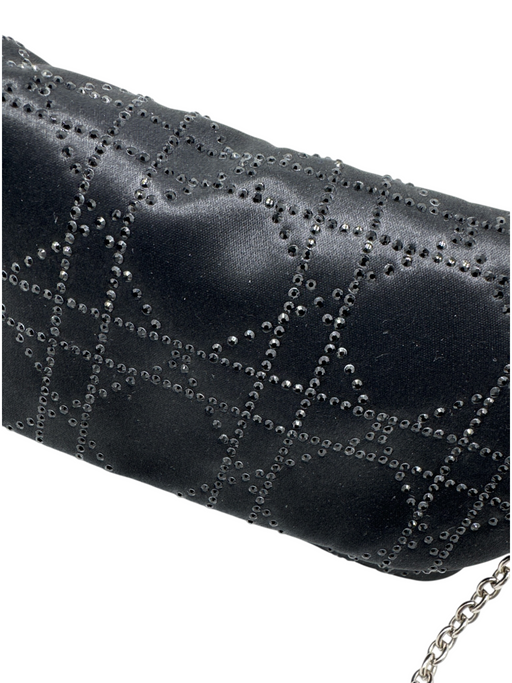 Christian Dior Black Satin Rhinestone Silver Hardware Logo Clutch Bag Black / Small