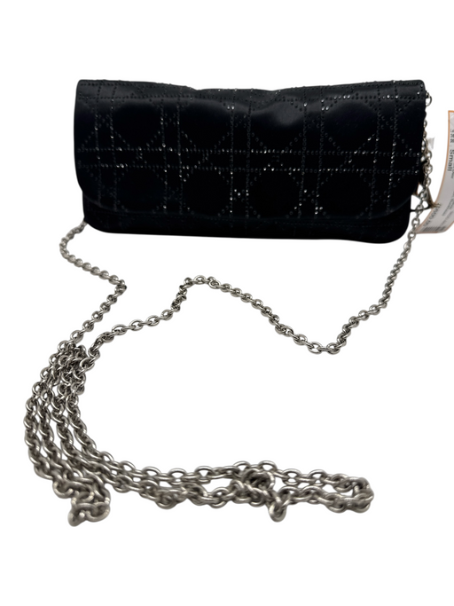 Christian Dior Black Satin Rhinestone Silver Hardware Logo Clutch Bag Black / Small