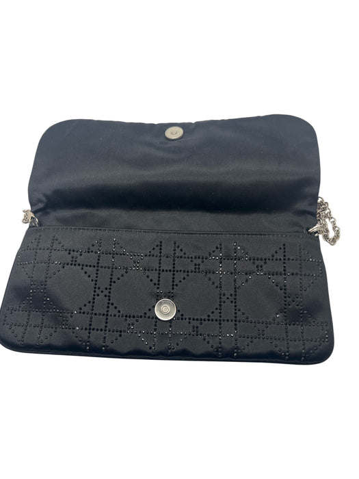 Christian Dior Black Satin Rhinestone Silver Hardware Logo Clutch Bag Black / Small