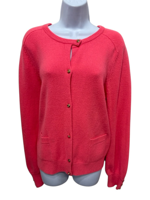 Gucci Size L Bright Pink Cashmere Blend Gold Buttons Round Neck Cardigan Bright Pink / L