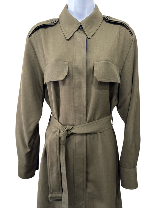 Victoria Beckham Size 8 Olive Green Wool Utility Shoulder Shirt dress Dress Olive Green / 8