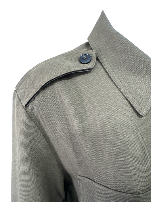 Victoria Beckham Size 8 Olive Green Wool Utility Shoulder Shirt dress Dress Olive Green / 8