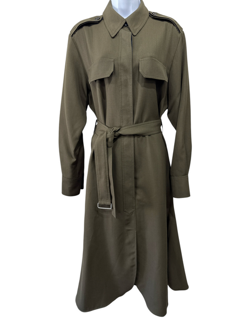 Victoria Beckham Size 8 Olive Green Wool Utility Shoulder Shirt dress Dress Olive Green / 8