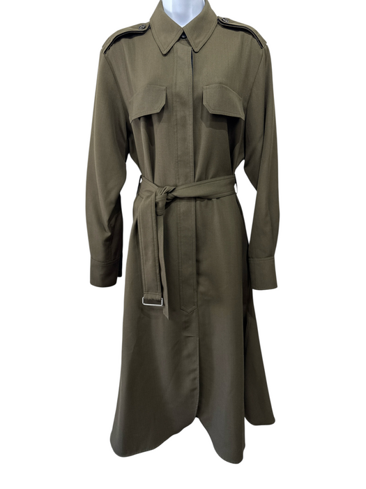 Victoria Beckham Size 8 Olive Green Wool Utility Shoulder Shirt dress Dress Olive Green / 8