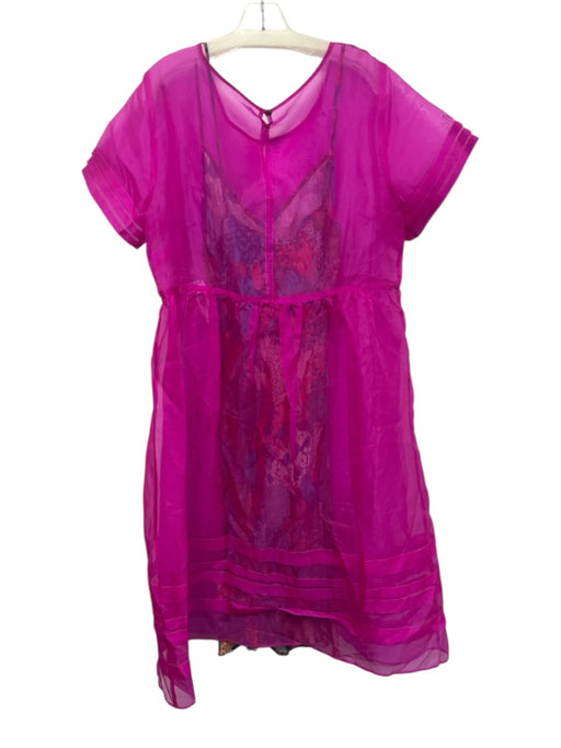 By Anthropologie Size 16 Pink, Blue, Orange Silk Cap Sleeve Floral Tiered Dress Pink, Blue, Orange / 16