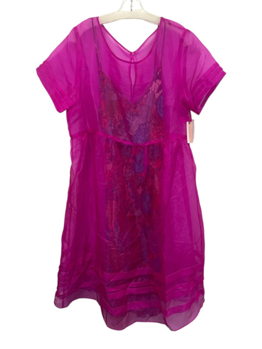 By Anthropologie Size 16 Pink, Blue, Orange Silk Cap Sleeve Floral Tiered Dress Pink, Blue, Orange / 16