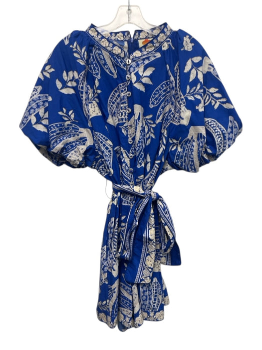 Farm Rio Size XL Blue, Brown, White Cotton Short Puff Sleeve Bananas Romper Blue, Brown, White / XL