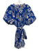 Farm Rio Size XL Blue, Brown, White Cotton Short Puff Sleeve Bananas Romper Blue, Brown, White / XL