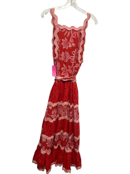 Farm Rio Size XL Red & Pink Cotton Sleeveless Floral Swiss Dot Eyelet Dress Red & Pink / XL