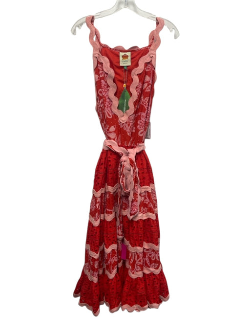 Farm Rio Size XL Red & Pink Cotton Sleeveless Floral Swiss Dot Eyelet Dress Red & Pink / XL