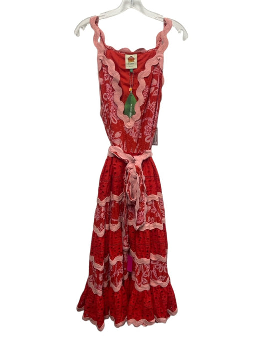 Farm Rio Size XL Red & Pink Cotton Sleeveless Floral Swiss Dot Eyelet Dress Red & Pink / XL