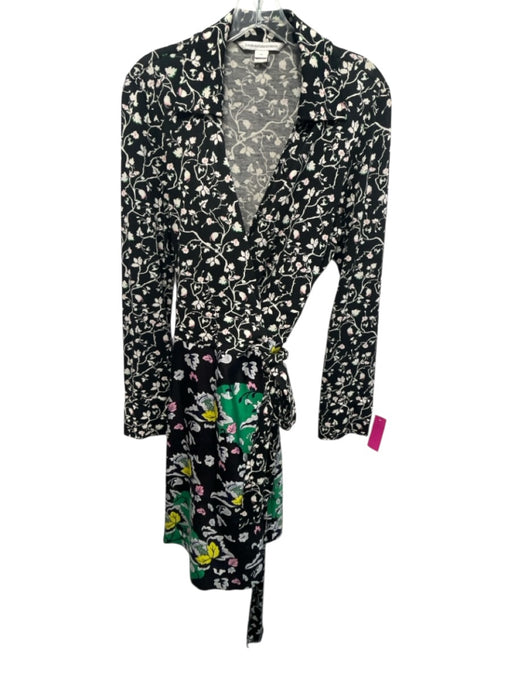 Diane Von Furstenberg Size 14 Green, Pink, Yellow Cotton Blend Long Sleeve Dress Green, Pink, Yellow / 14
