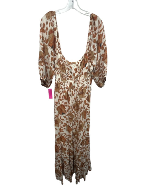 By Anthropologie Size Large Brown & White Modal Long Sleeve Floral Dress Brown & White / Large
