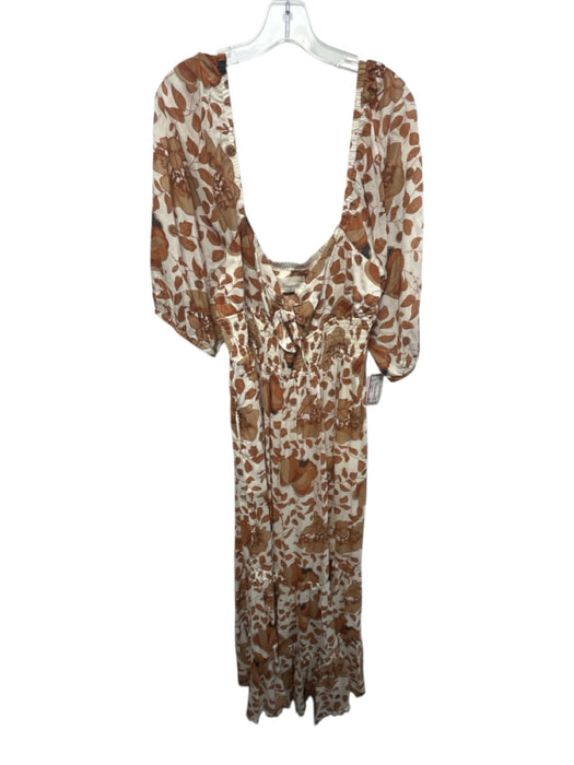By Anthropologie Size Large Brown & White Modal Long Sleeve Floral Dress Brown & White / Large