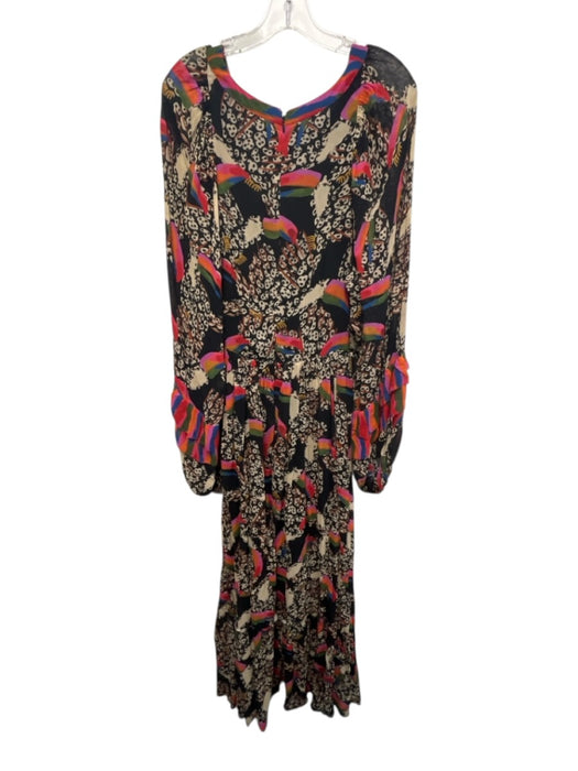 Farm Rio Size XL Black & Multi Viscose Long Sleeve Mixed Animal Print Dress Black & Multi / XL