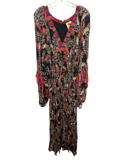 Farm Rio Size XL Black & Multi Viscose Long Sleeve Mixed Animal Print Dress Black & Multi / XL