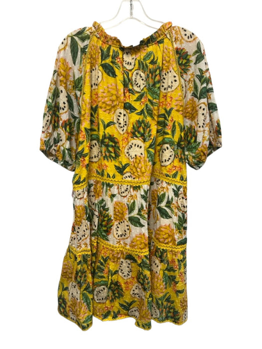Farm Rio Size XL Yellow, Green, Orange Cotton Half Puff Sleeve Pineapple Dress Yellow, Green, Orange / XL