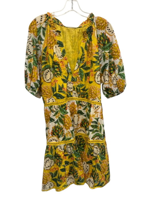 Farm Rio Size XL Yellow, Green, Orange Cotton Half Puff Sleeve Pineapple Dress Yellow, Green, Orange / XL