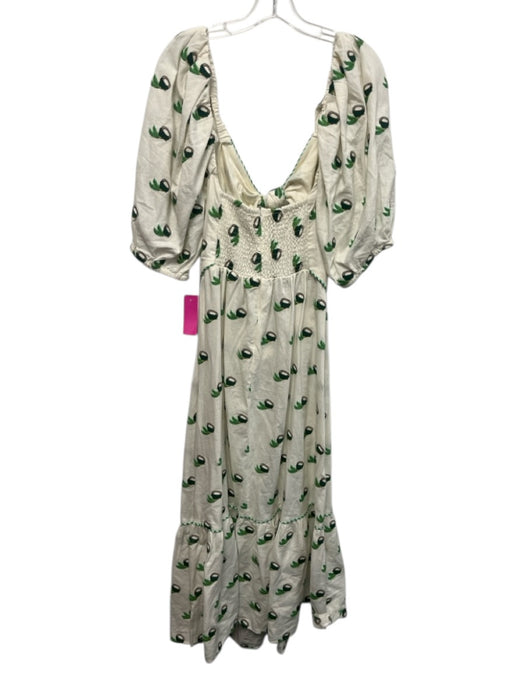Farm Rio Size XL Green, Brown, White Linen Half Puff Sleeve Coconut Dress Green, Brown, White / XL