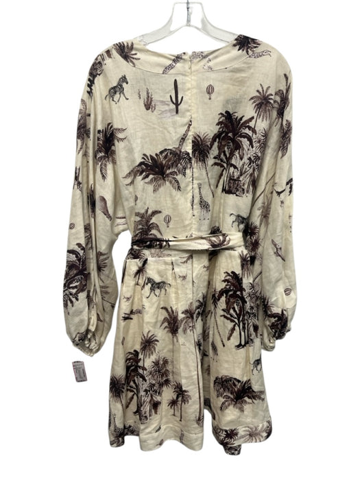 Banana Republic Size XL Brown & Beige Linen Long semi sheer sleeves Dress Brown & Beige / XL