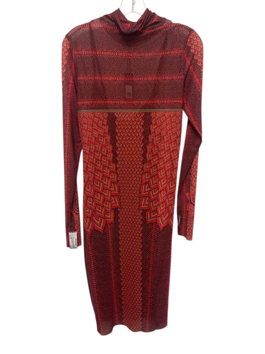 AFRM Size XL Red, Beige, Black Polyester Blend Long Sleeve Abstract Floral Dress Red, Beige, Black / XL