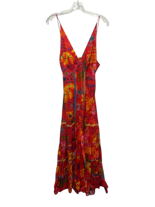 Farm Rio Size XL Red, Yellow, Blue Cotton Spaghetti Strap Doodle Swiss Dot Dress Red, Yellow, Blue / XL