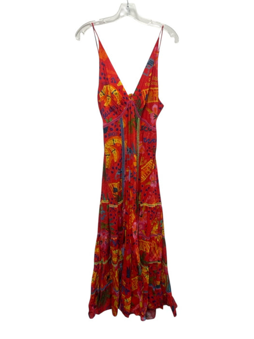 Farm Rio Size XL Red, Yellow, Blue Cotton Spaghetti Strap Doodle Swiss Dot Dress Red, Yellow, Blue / XL