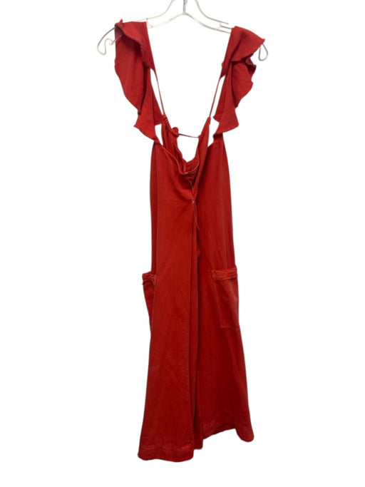 Pilcro Size XL Faded Red Cotton & Linen Ruffle Cap Sleeve Pleated Raw Hem Dress Faded Red / XL