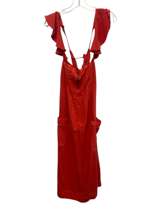 Pilcro Size XL Faded Red Cotton & Linen Ruffle Cap Sleeve Pleated Raw Hem Dress Faded Red / XL