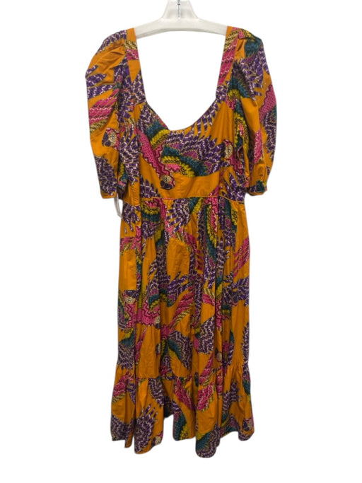 Farm Rio Size XL Orange, Purple, Pink Cotton Short Puff Sleeve Parrot Dress Orange, Purple, Pink / XL