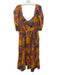 Farm Rio Size XL Orange, Purple, Pink Cotton Short Puff Sleeve Parrot Dress Orange, Purple, Pink / XL