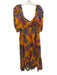 Farm Rio Size XL Orange, Purple, Pink Cotton Short Puff Sleeve Parrot Dress Orange, Purple, Pink / XL