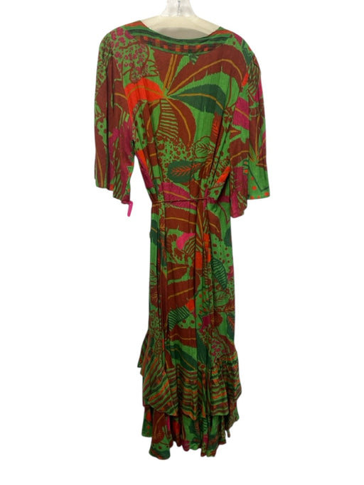 Farm for Anthropologie Size XL Green, Pink, Brown Viscose Flutter Sleeves Dress Green, Pink, Brown / XL
