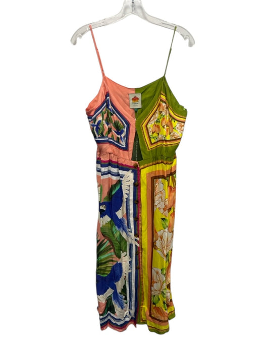 Farm Rio Size XL Pink, Green, Blue Viscose Spaghetti Strap Floral Cut Out Dress Pink, Green, Blue / XL