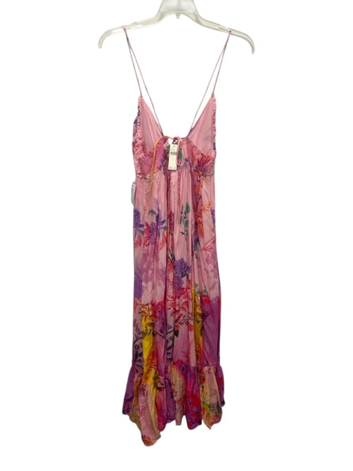 By Anthropologie Size Large Pink, Purple, Orange Cotton Blend Mixed Floral Dress Pink, Purple, Orange / Large