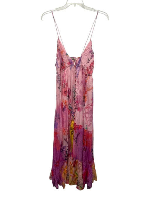 By Anthropologie Size Large Pink, Purple, Orange Cotton Blend Mixed Floral Dress Pink, Purple, Orange / Large