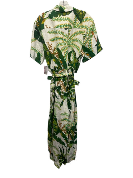 Farm Rio Size XL Green, Yellow, White Linen Short Sleeve Floral Jumpsuit Green, Yellow, White / XL