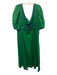 Farm Rio Size XL Green & Blue Linen Blend Half Puff Sleeve Piping Cut Outs Dress Green & Blue / XL