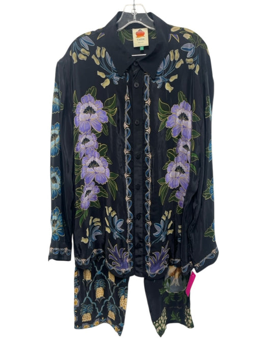 Farm Rio Size Large Purple, Blue, Green Viscose Long Sleeve Floral Pant Set Purple, Blue, Green / Large