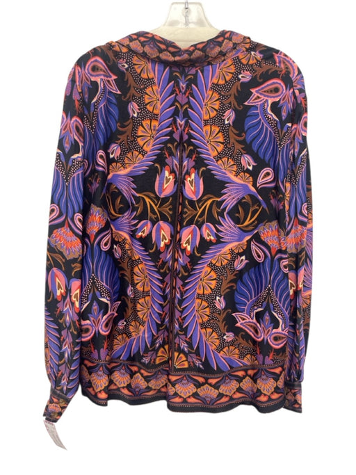 Farm Rio Size XL Blue, Pink, Orange Viscose Long Sleeve Floral Button Front Top Blue, Pink, Orange / XL
