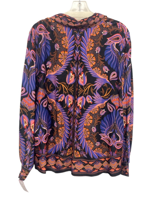 Farm Rio Size XL Blue, Pink, Orange Viscose Long Sleeve Floral Button Front Top Blue, Pink, Orange / XL
